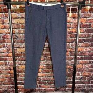 H&M Men's navy blue white Checkered Pants 34 x 32 slim trousers